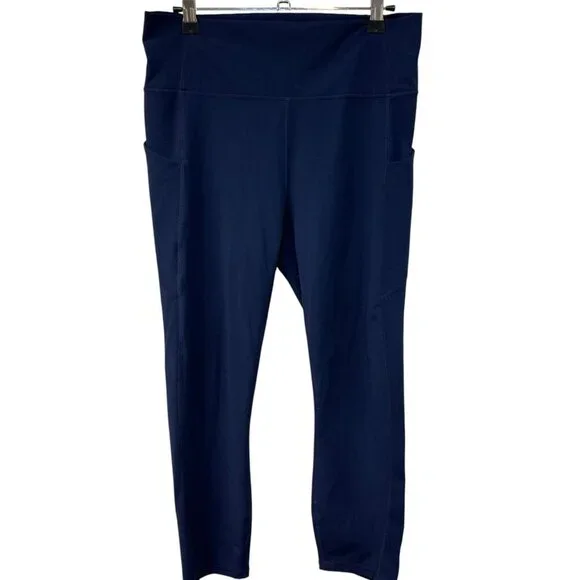 Fabletics Oasis PureLuxe High-Waisted Crop Pocket Legging Navy Blue Size Large - Picture 2 of 7